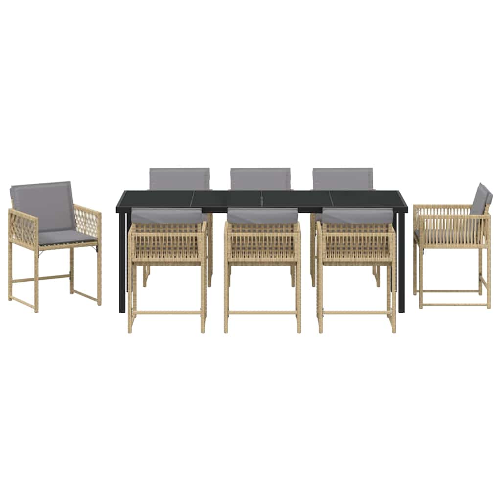 Tuin Eettafelset 9 Pcs Beige Poly Rattan Gemengd beige 200 cm 8-persoons
