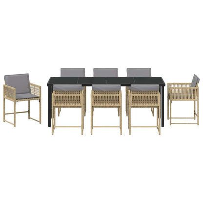 Tuin Eettafelset 9 Pcs Beige Poly Rattan Gemengd beige 200 cm 8-persoons