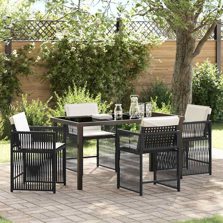 Tuin eettafelset 5 pcs Zwart poly rattan