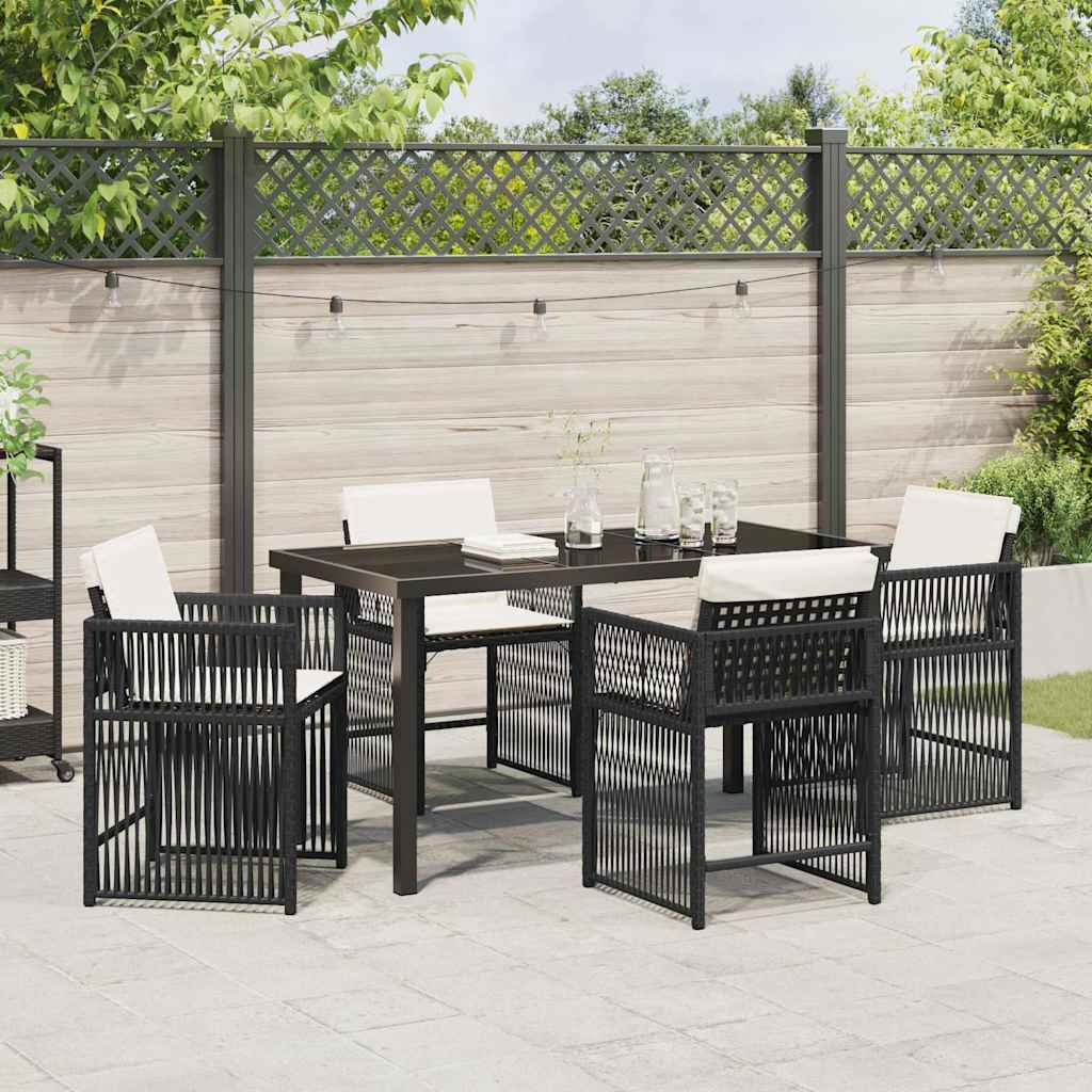 Tuin eettafelset 5 pcs Zwart poly rattan