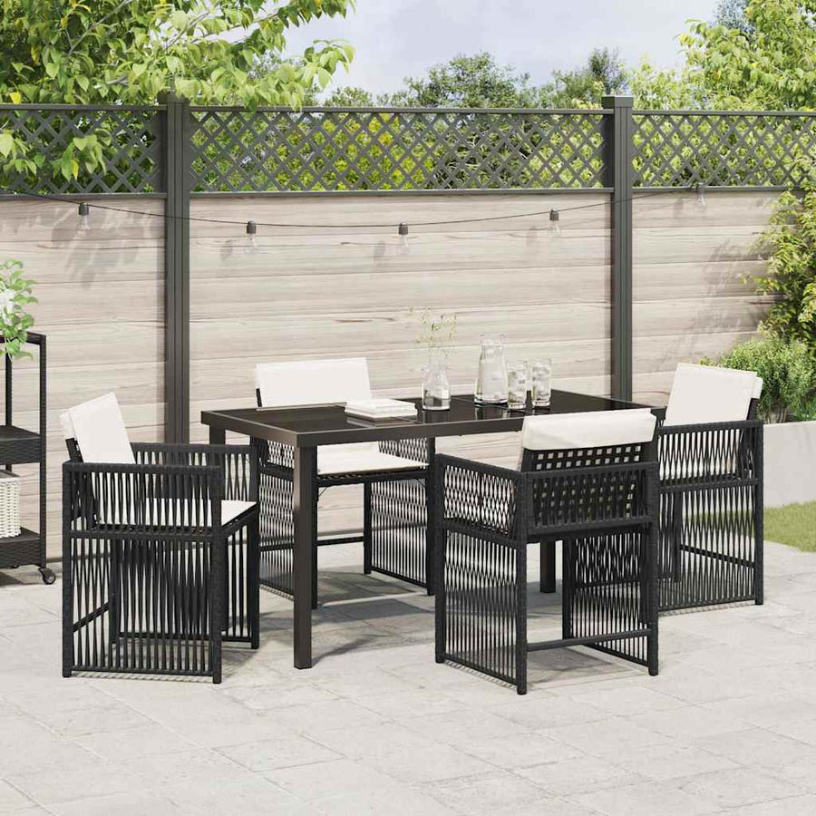 Tuin eettafelset 5 pcs Zwart poly rattan