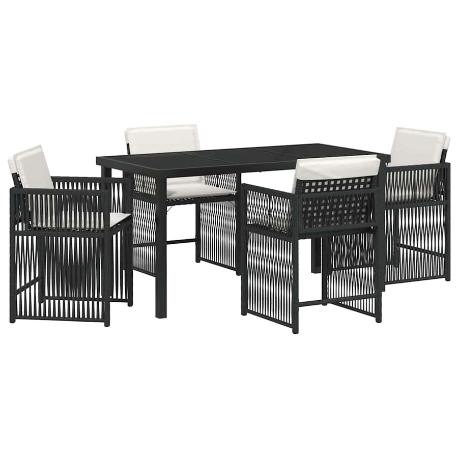 Tuin eettafelset 5 pcs Zwart poly rattan