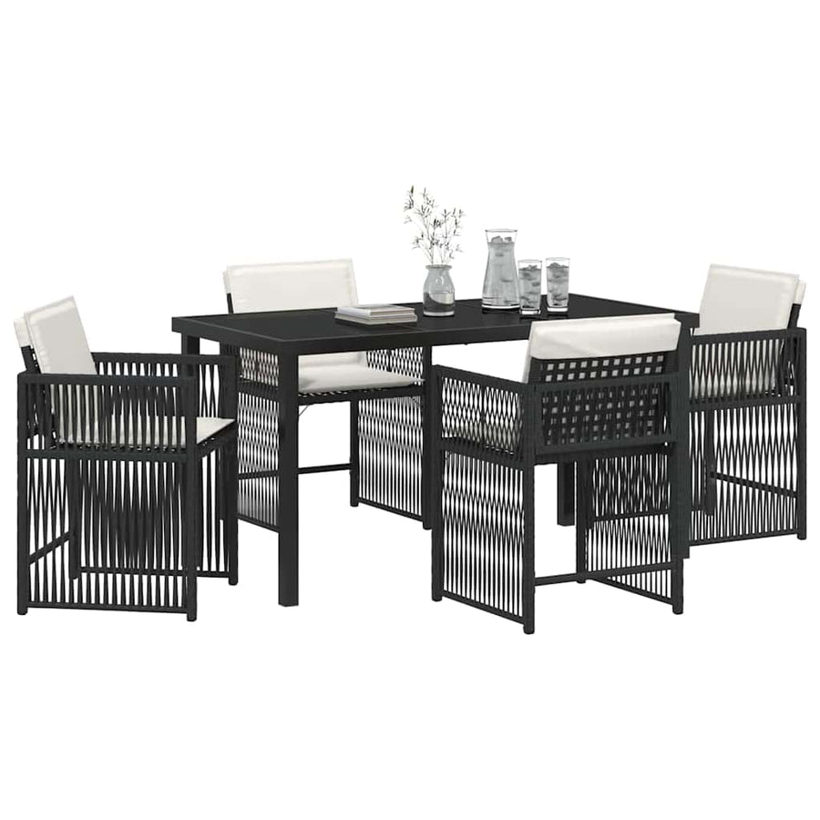 Tuin eettafelset 5 pcs Zwart poly rattan