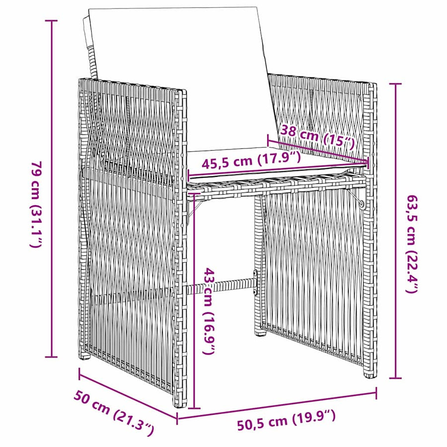 Tuin eettafelset 5 pcs Zwart poly rattan