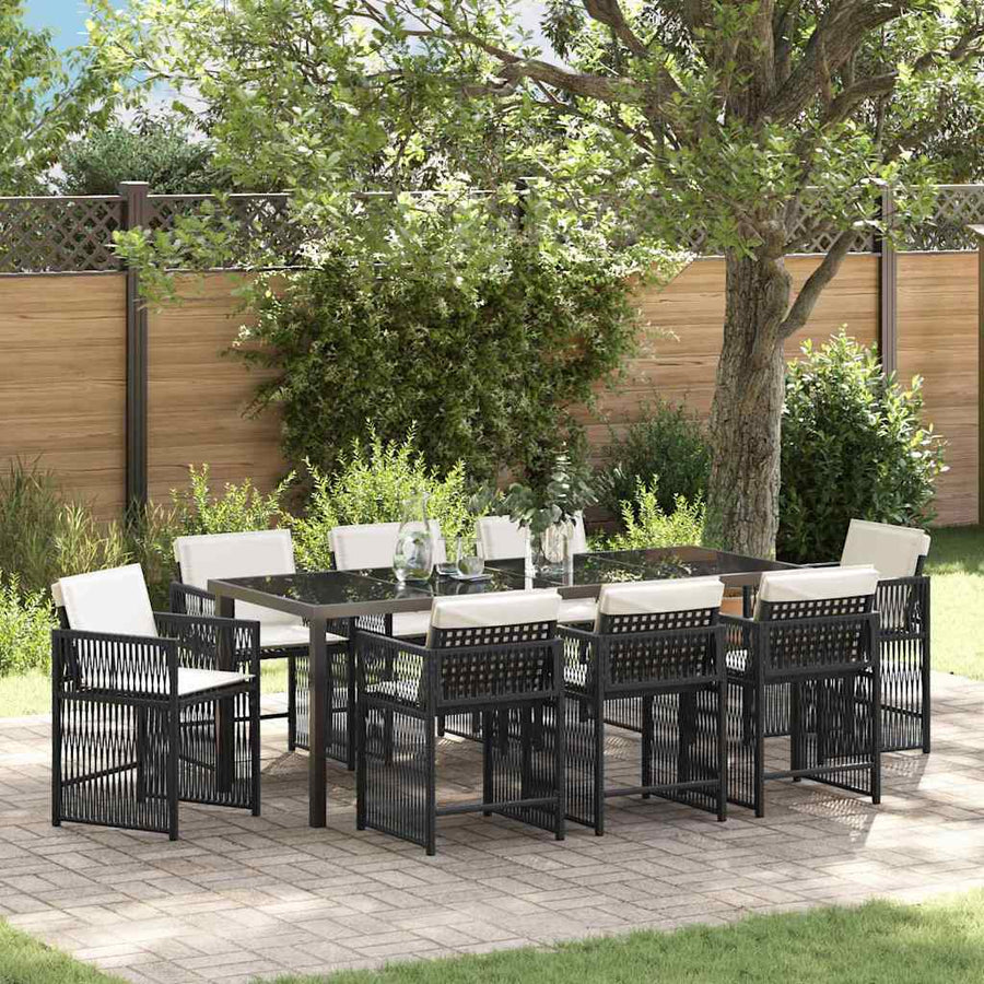 Tuin Eettafelset 9 Pcs Zwart Poly Rattan