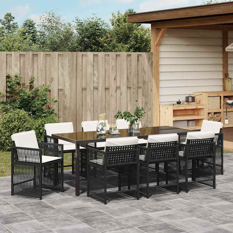 Tuin Eettafelset 9 Pcs Zwart Poly Rattan