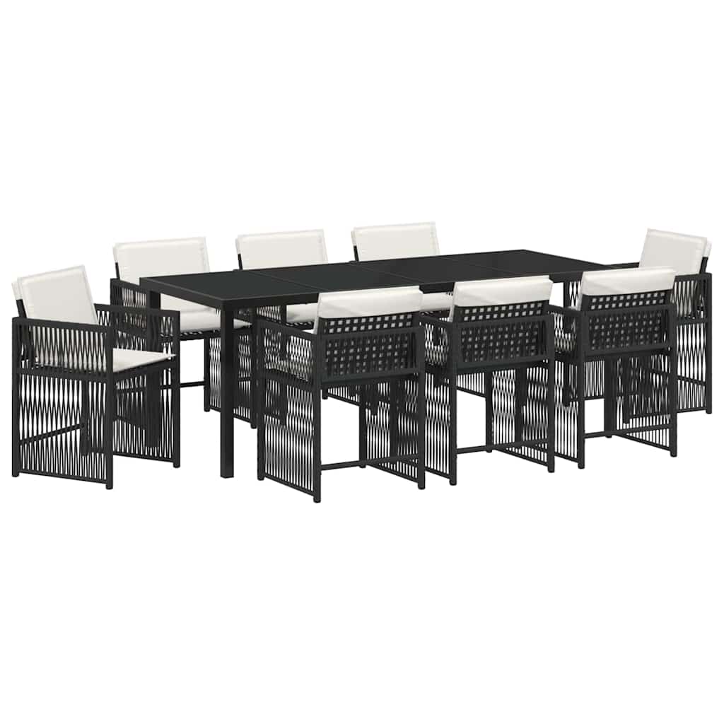 Tuin Eettafelset 9 Pcs Zwart Poly Rattan