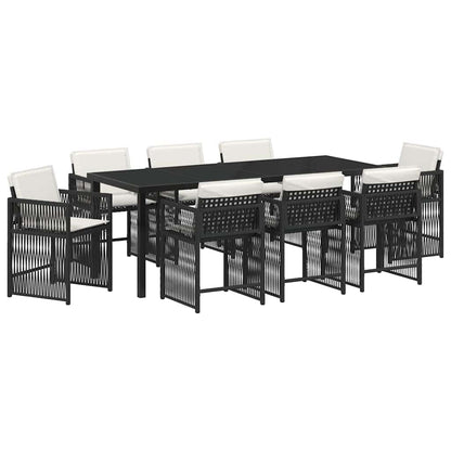 Tuin Eettafelset 9 Pcs Zwart Poly Rattan