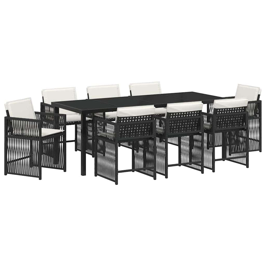 Tuin Eettafelset 9 Pcs Zwart Poly Rattan