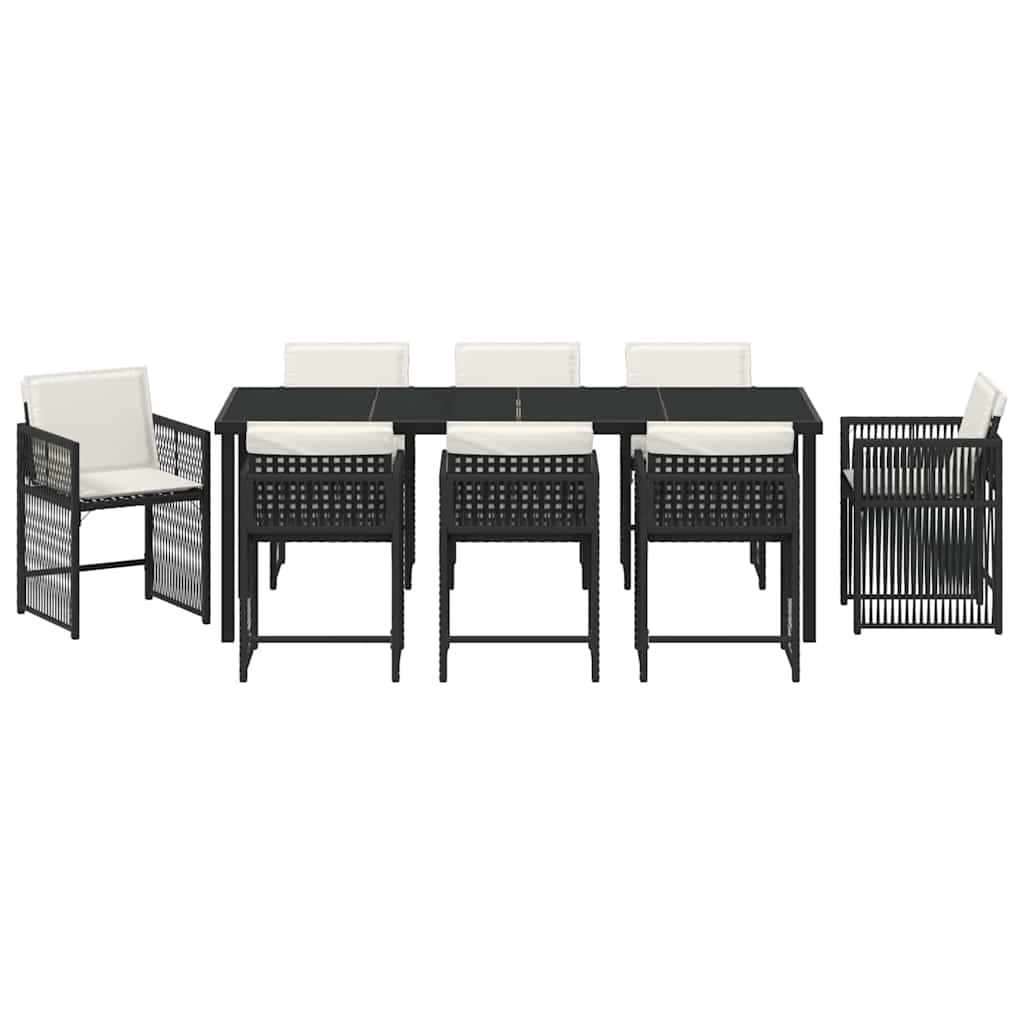 Tuin Eettafelset 9 Pcs Zwart Poly Rattan