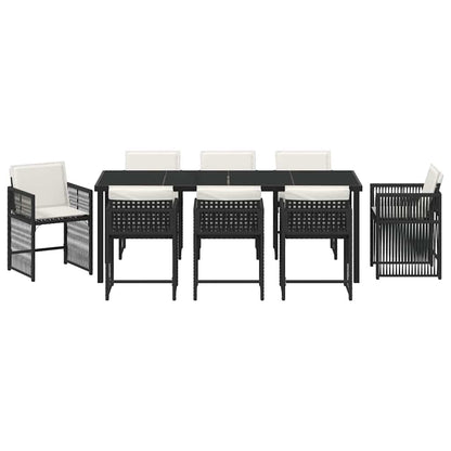 Tuin Eettafelset 9 Pcs Zwart Poly Rattan