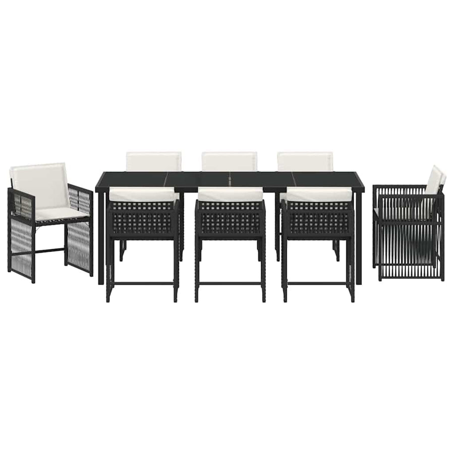 Tuin Eettafelset 9 Pcs Zwart Poly Rattan