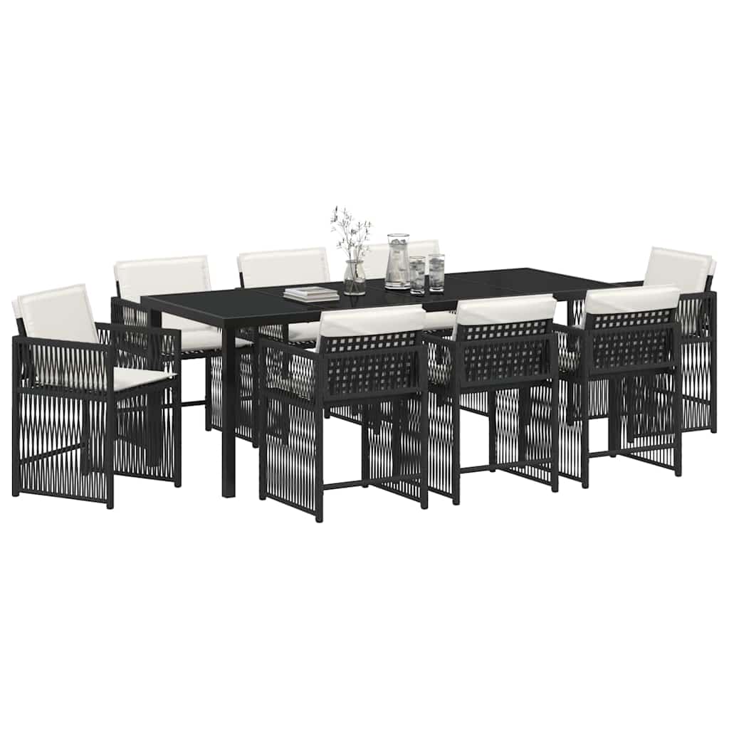 Tuin Eettafelset 9 Pcs Zwart Poly Rattan