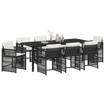 Tuin Eettafelset 9 Pcs Zwart Poly Rattan