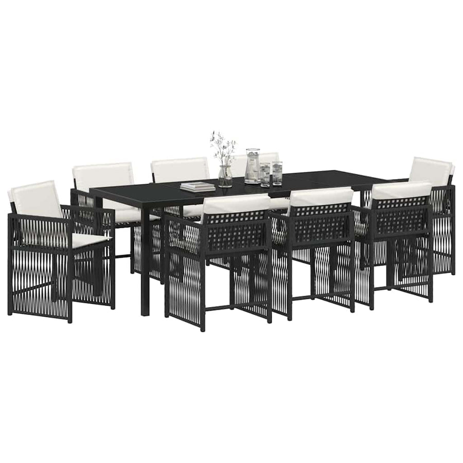 Tuin Eettafelset 9 Pcs Zwart Poly Rattan