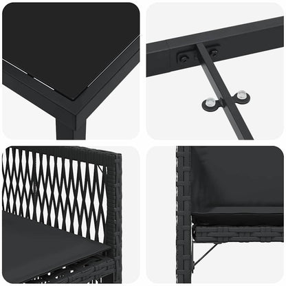Tuin Eettafelset 9 Pcs Zwart Poly Rattan