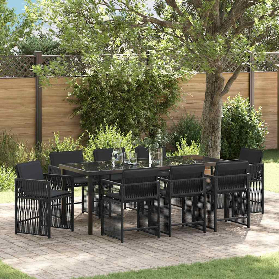 Tuin Eettafelset 9 Pcs Zwart Poly Rattan