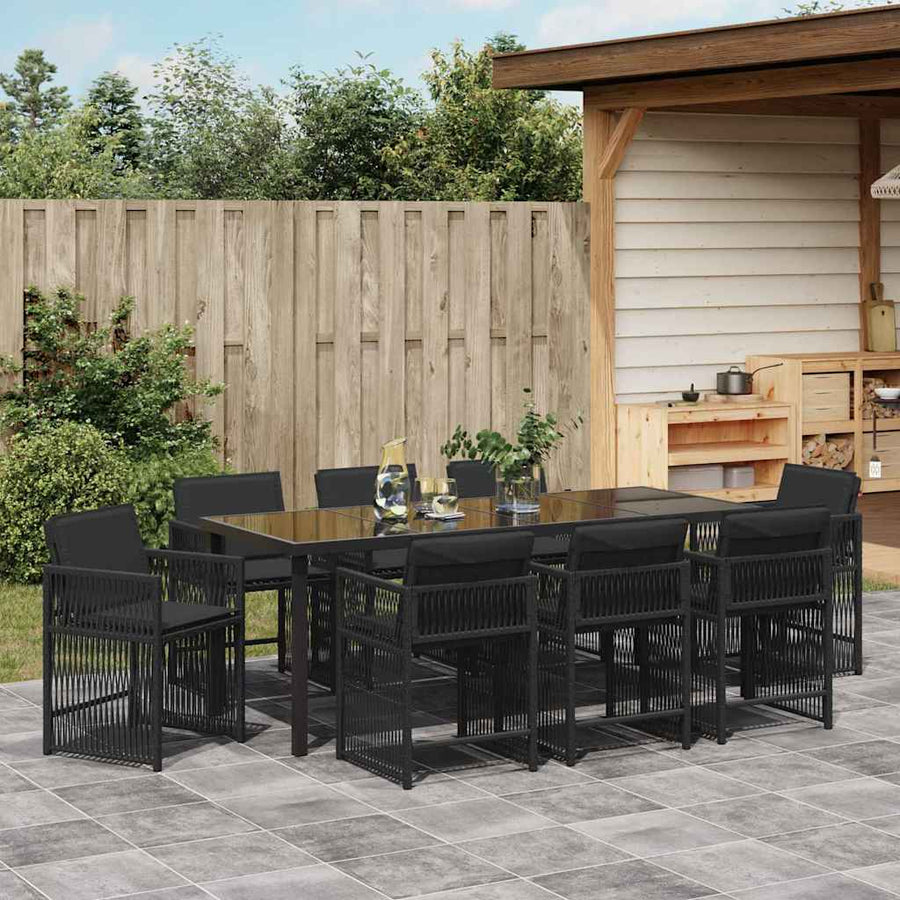 Tuin Eettafelset 9 Pcs Zwart Poly Rattan