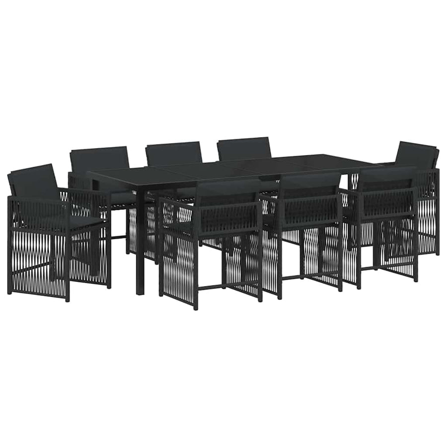 Tuin Eettafelset 9 Pcs Zwart Poly Rattan