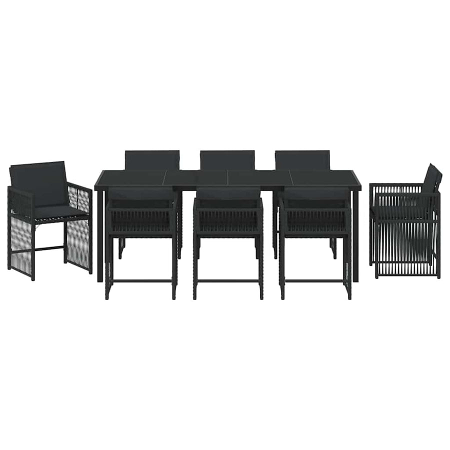 Tuin Eettafelset 9 Pcs Zwart Poly Rattan