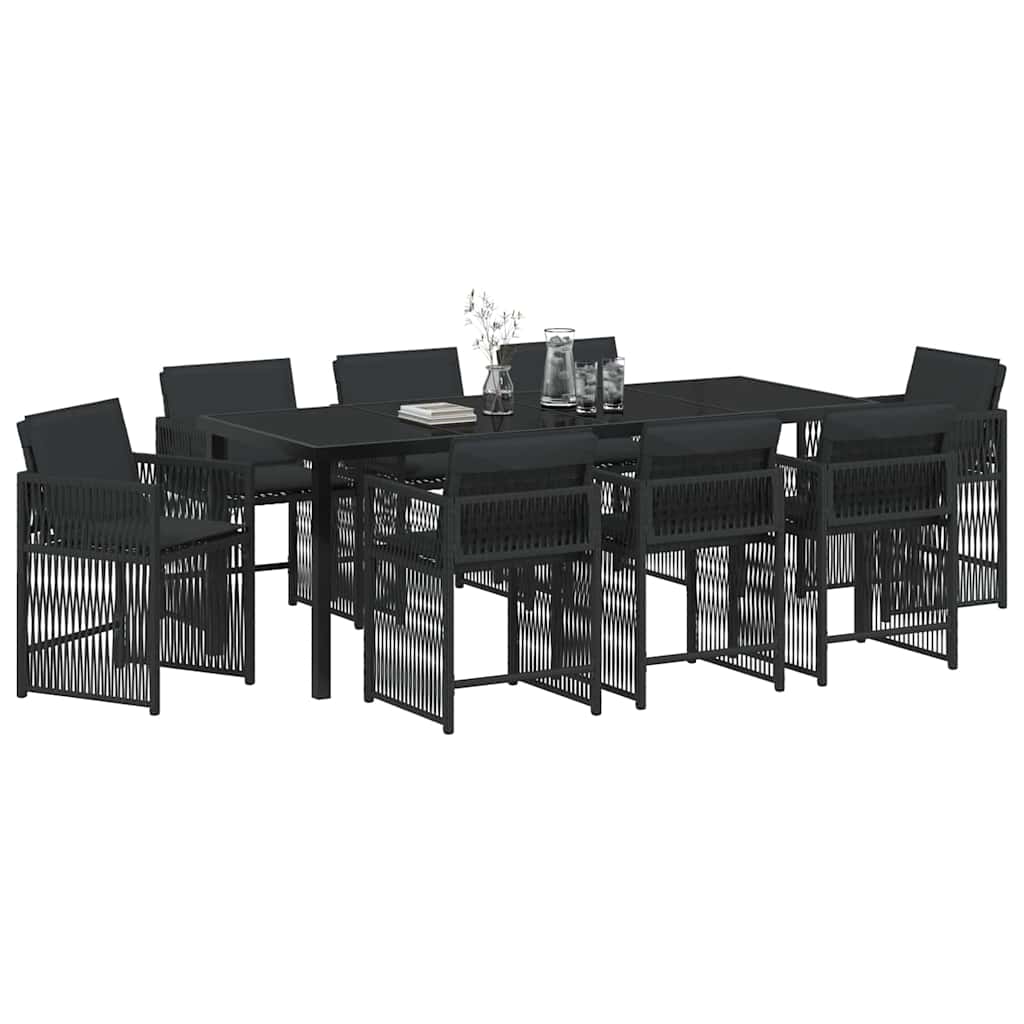 Tuin Eettafelset 9 Pcs Zwart Poly Rattan