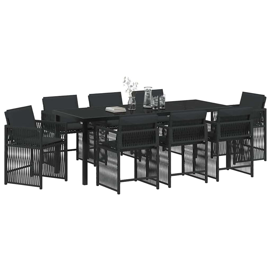 Tuin Eettafelset 9 Pcs Zwart Poly Rattan