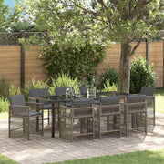 Tuin eettafelset 9-delig poly rattan grijs 200 cm