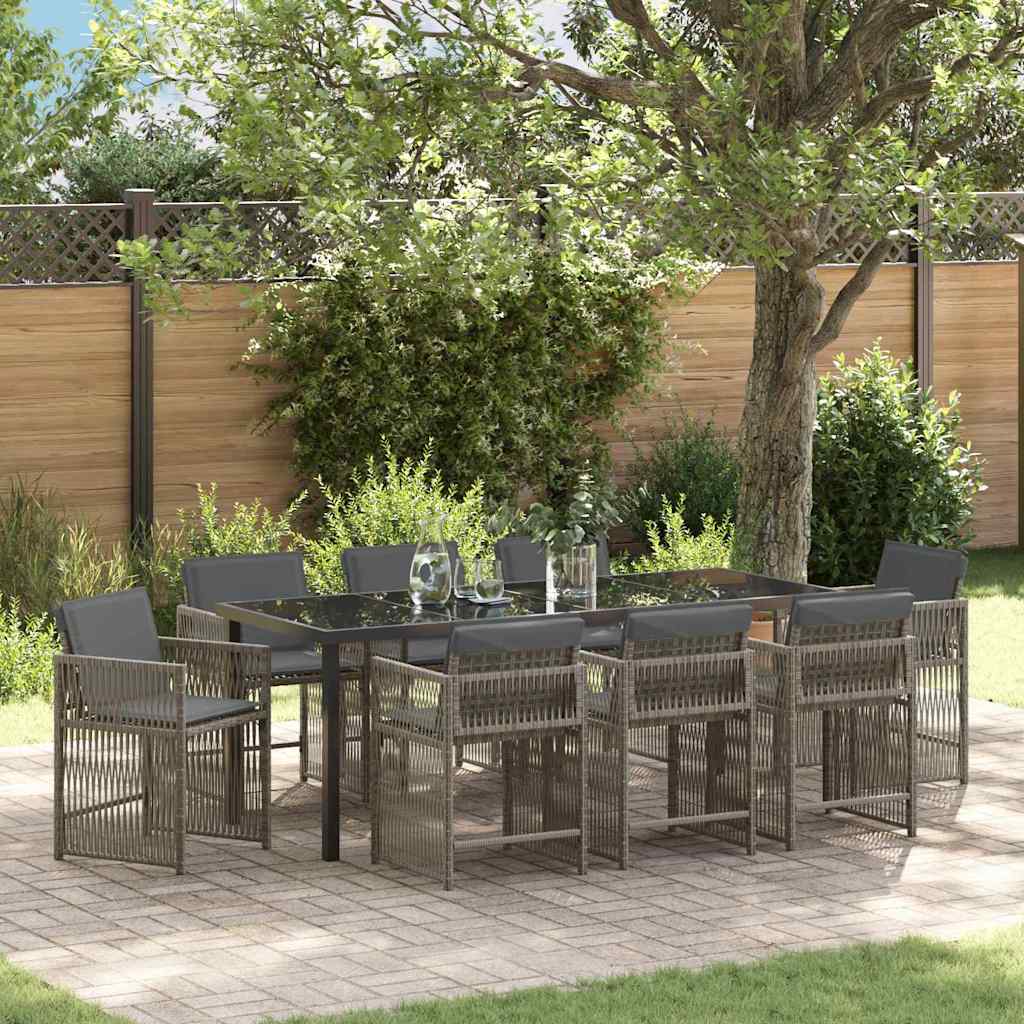 Tuin Eettafelset 9 Pcs Poly Rattan 8-persoons Grijs 200 cm