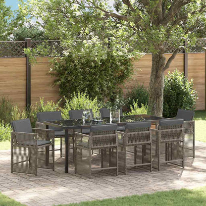 Tuin Eettafelset 9 Pcs Poly Rattan 8-persoons Grijs 200 cm