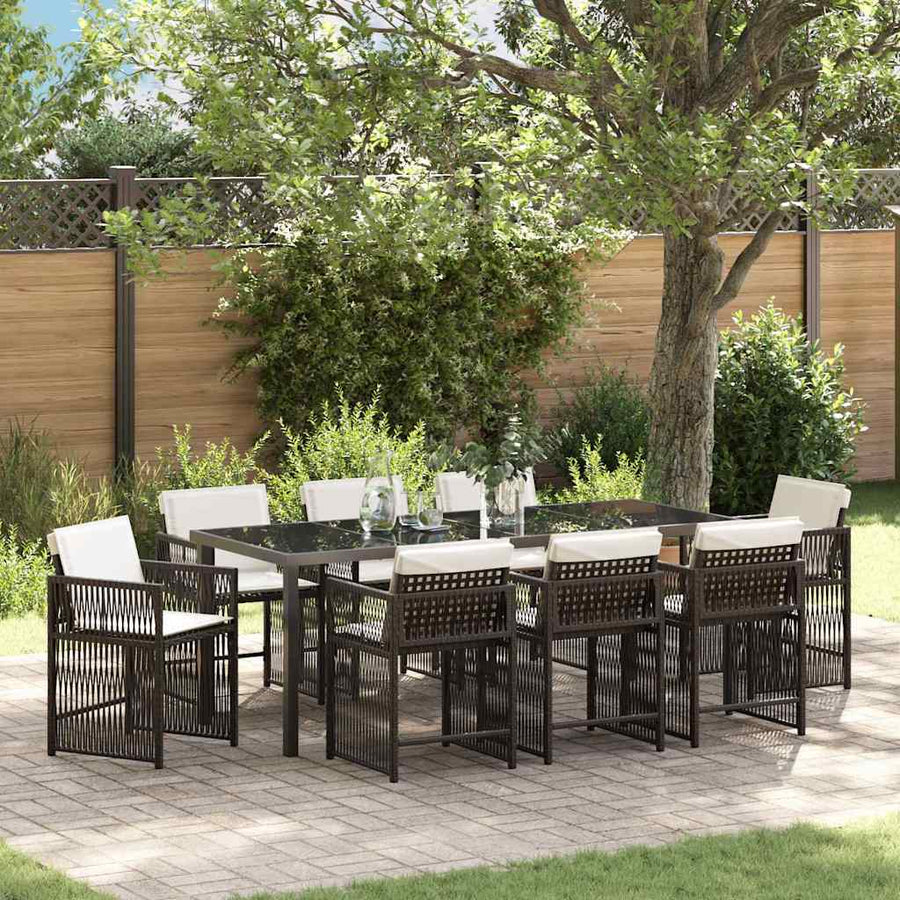Tuin Eettafelset 9 Pcs Bruin Poly Rattan