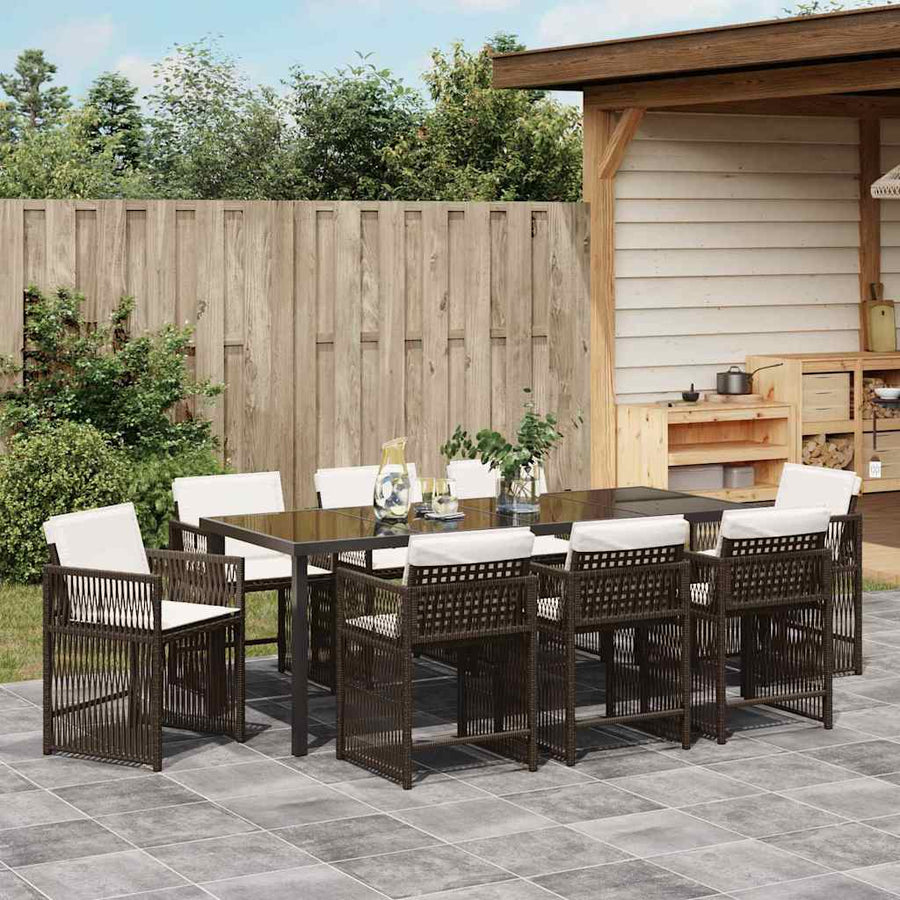 Tuin Eettafelset 9 Pcs Bruin Poly Rattan