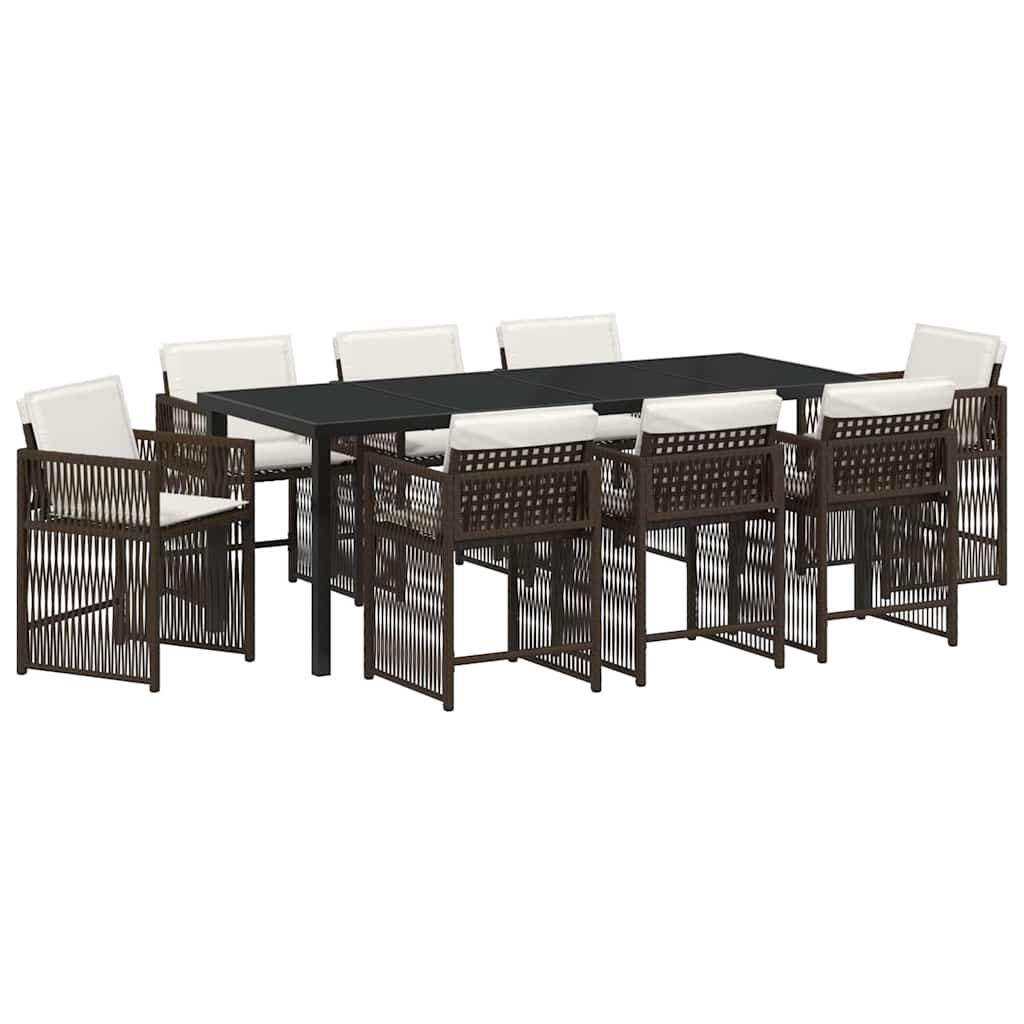 Tuin Eettafelset 9 Pcs Bruin Poly Rattan