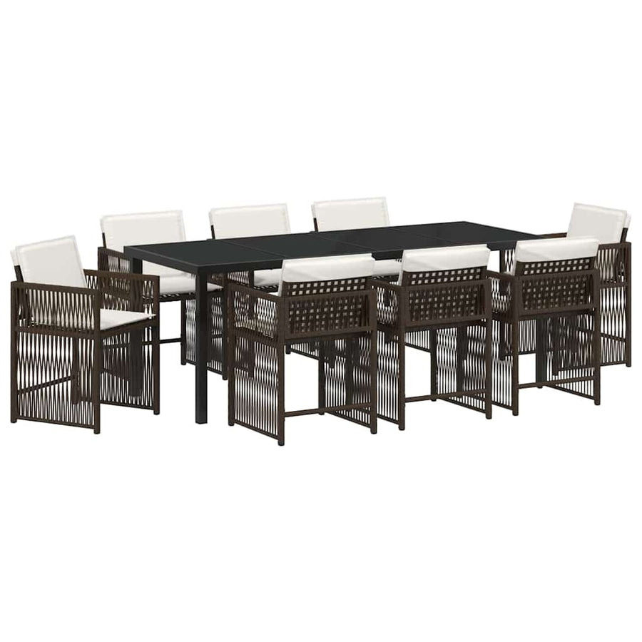 Tuin Eettafelset 9 Pcs Bruin Poly Rattan