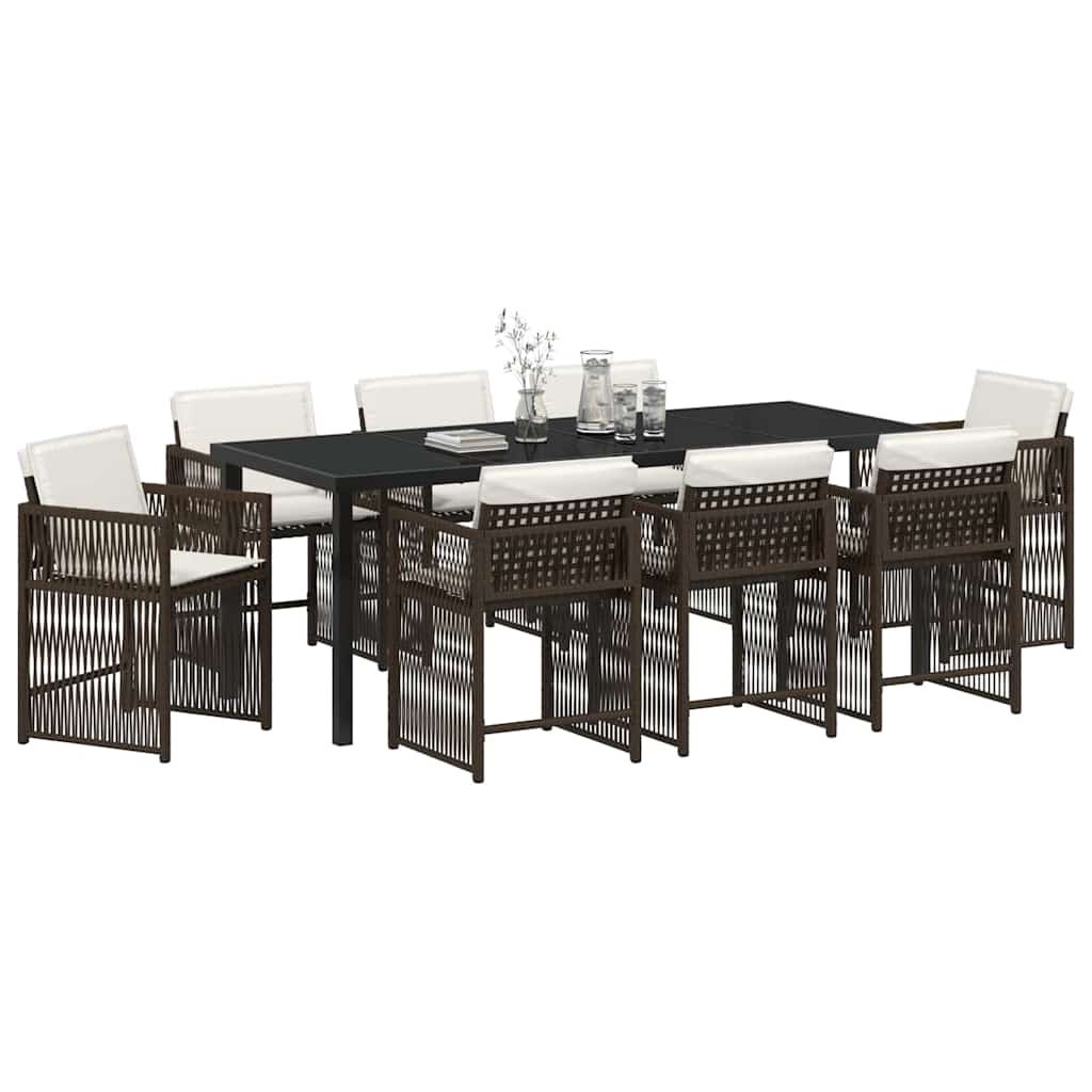 Tuin Eettafelset 9 Pcs Bruin Poly Rattan