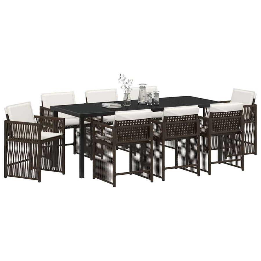 Tuin Eettafelset 9 Pcs Bruin Poly Rattan