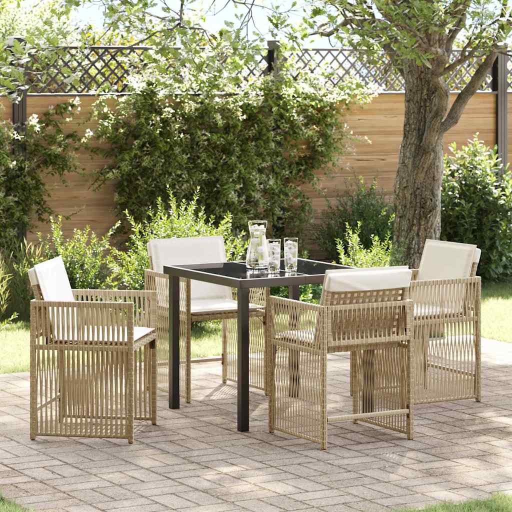 Tuin Eettafelset 5 Pcs Poly Rattan Beige 80 cm
