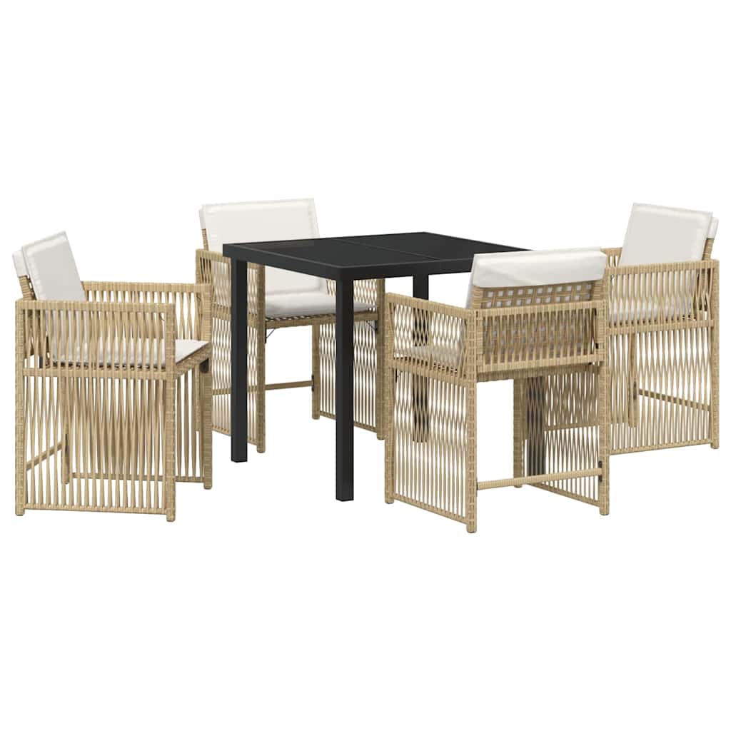 Tuin Eettafelset 5 Pcs Poly Rattan Beige 80 cm