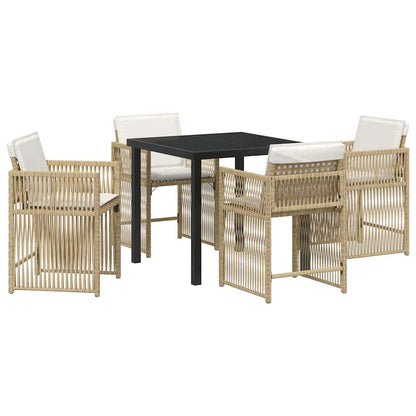 Tuin Eettafelset 5 Pcs Poly Rattan Beige 80 cm