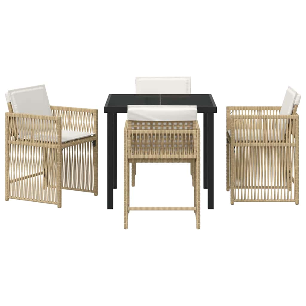Tuin Eettafelset 5 Pcs Poly Rattan Beige 80 cm