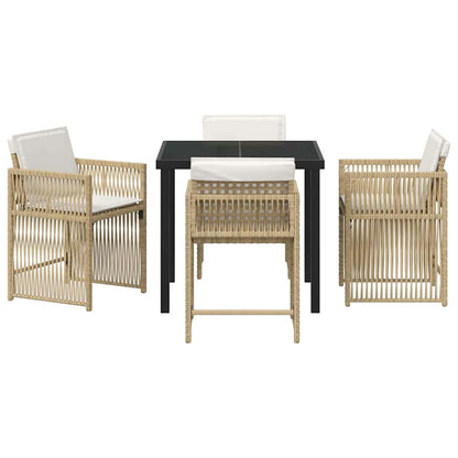 Tuin Eettafelset 5 Pcs Poly Rattan Beige 80 cm