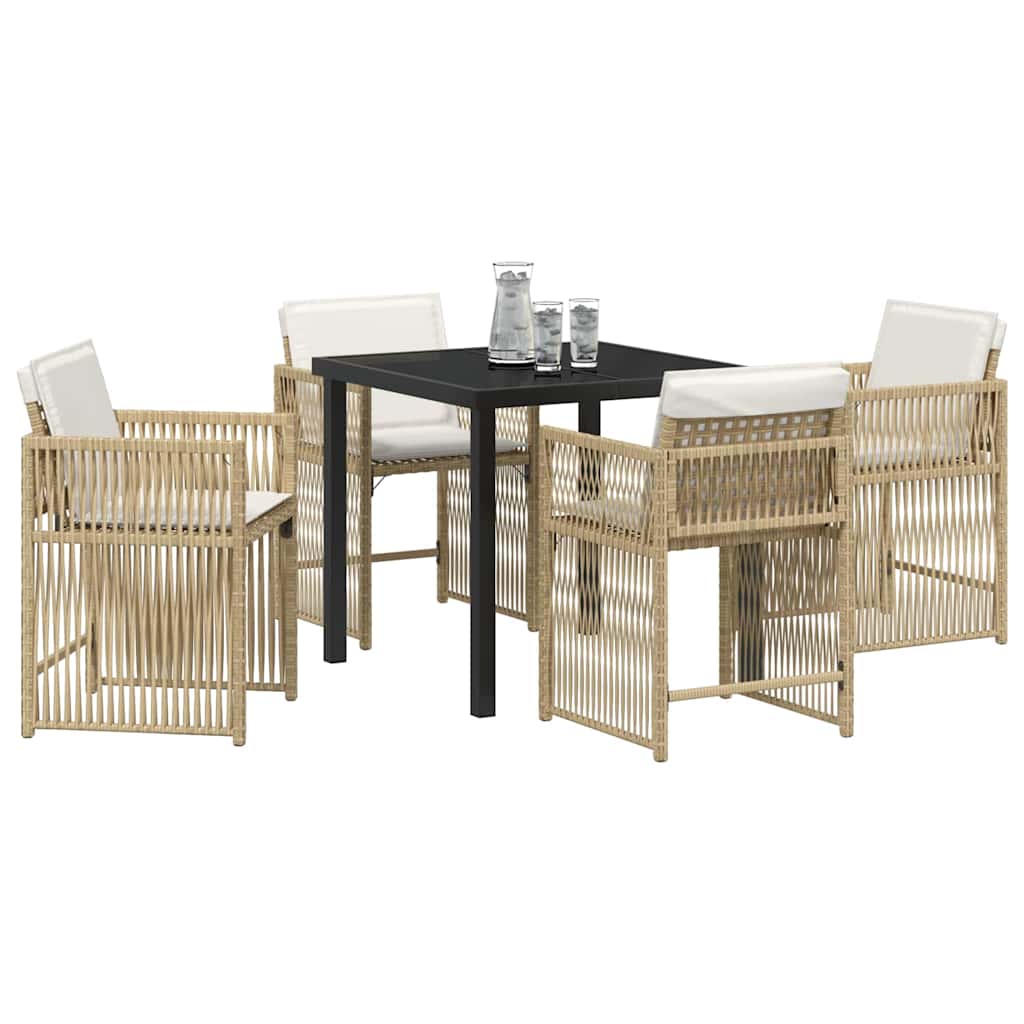 Tuin Eettafelset 5 Pcs Poly Rattan Beige 80 cm
