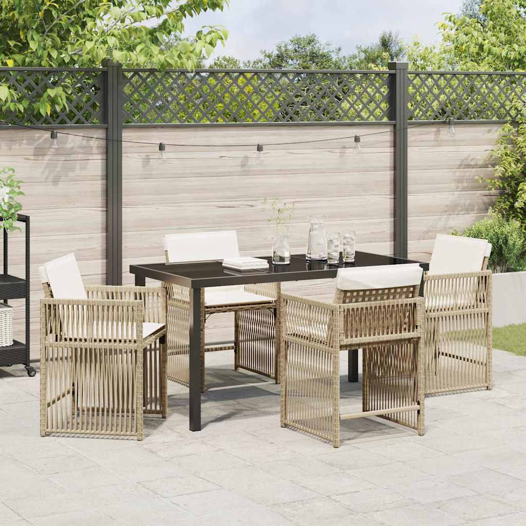 Tuin eettafelset 5 pcs Beige poly rattan