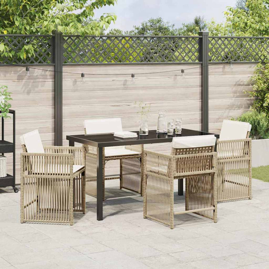 Tuin eettafelset 5 pcs Beige poly rattan