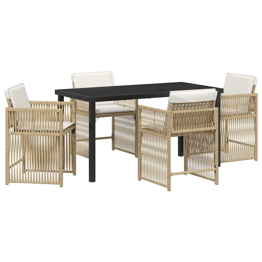 Tuin eettafelset 5 pcs Beige poly rattan