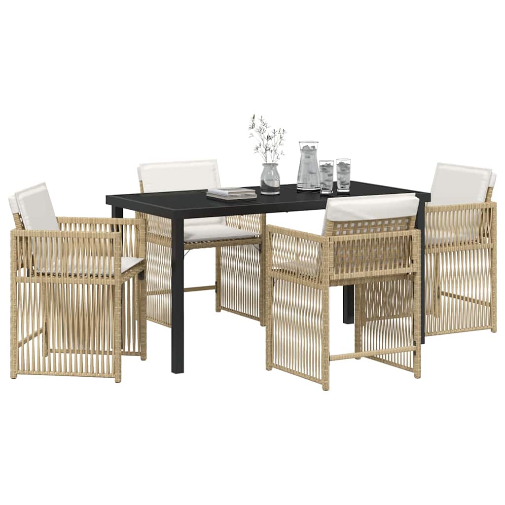 Tuin eettafelset 5 pcs Beige poly rattan