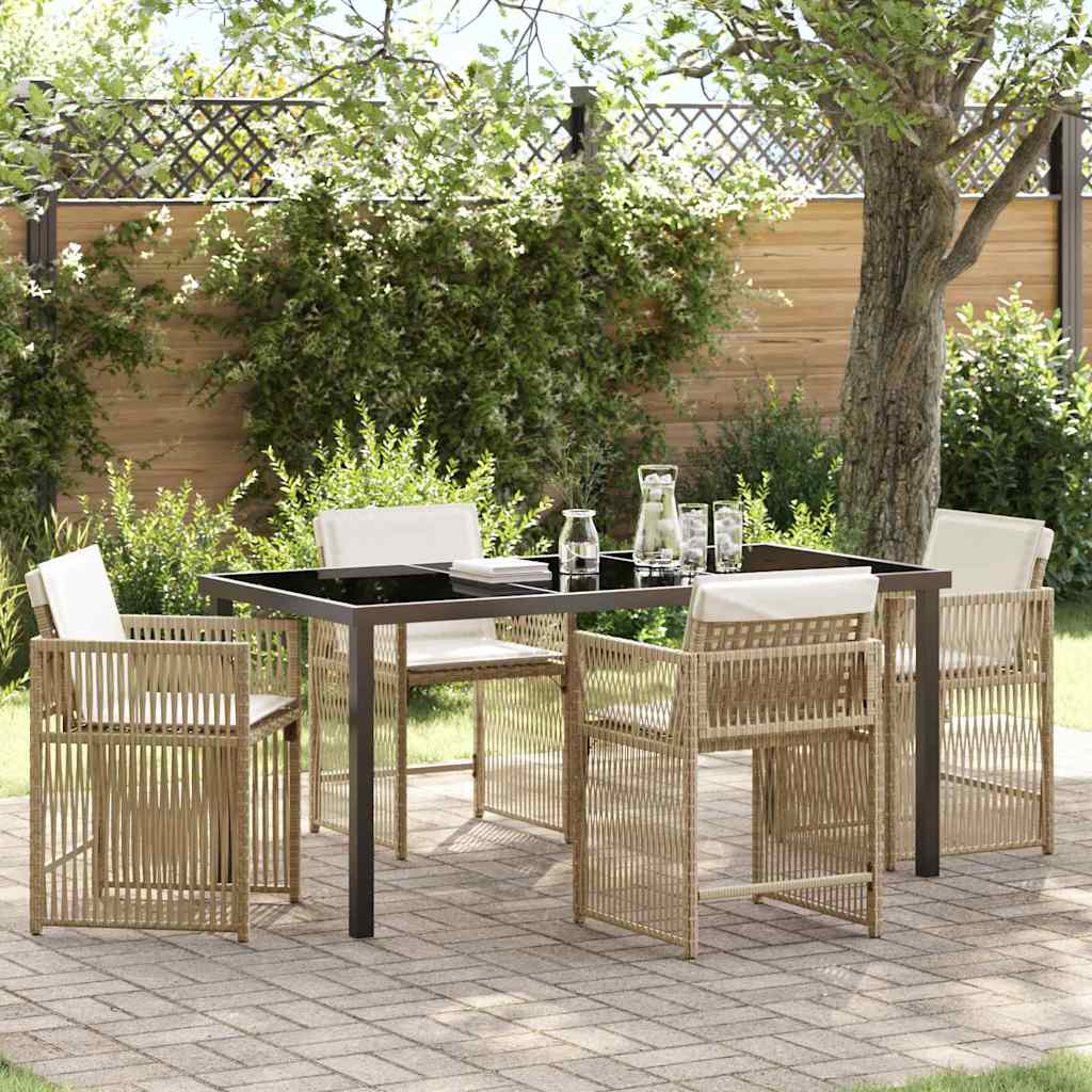 Tuin eettafelset 5 pcs Beige poly rattan