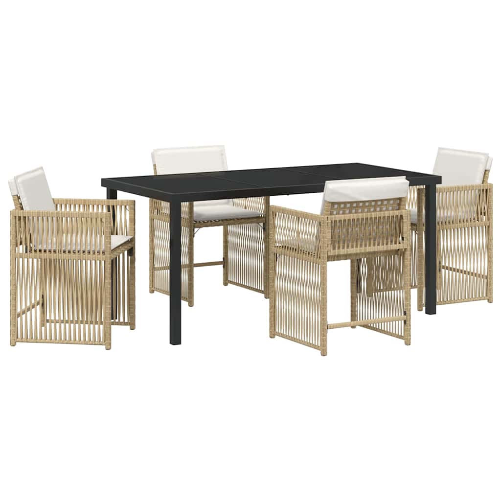 Tuin eettafelset 5 pcs Beige poly rattan