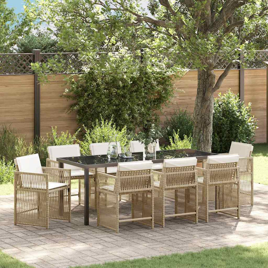 Tuin Eettafelset 9 Pcs Poly Rattan 8-persoons Beige 200 cm