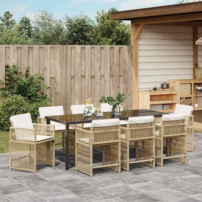 Tuin Eettafelset 9 Pcs Poly Rattan 8-persoons Beige 200 cm