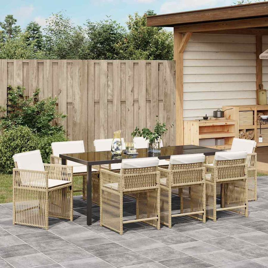 Tuin Eettafelset 9 Pcs Poly Rattan 8-persoons Beige 200 cm